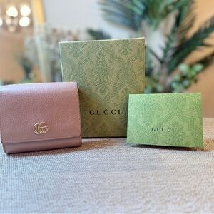 Gucci GG Marmont Beige Leather Wallet with Gold Logo-Authentic